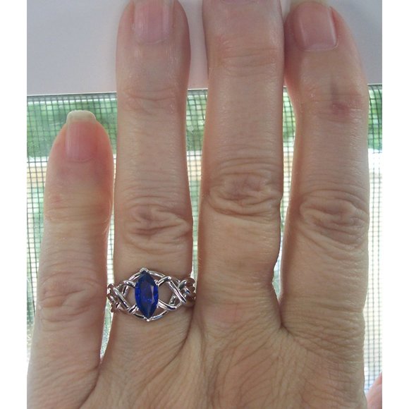 925 STERLING SILVER Marquise Blue Spinel Celtic Knot Ring - Picture 12 of 16